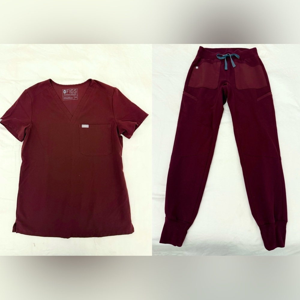 Figs Burgundy Catarina top jogger scrubs set sz XXS